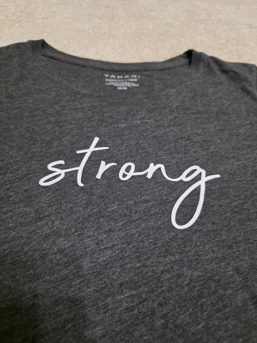 Tahari Dark Gray "Strong" Graphic Tee - Women Size Medium - Picture 3 of 7
